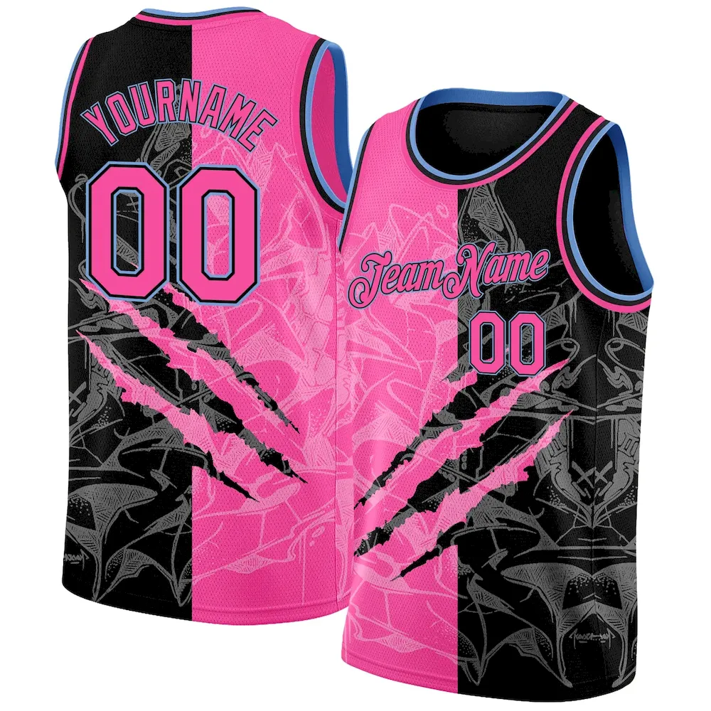 3DPattern1900.webp Custom Graffiti Pattern Pink Black-Light Blue 3D Scratch Authentic Basketball Jersey - Image 1