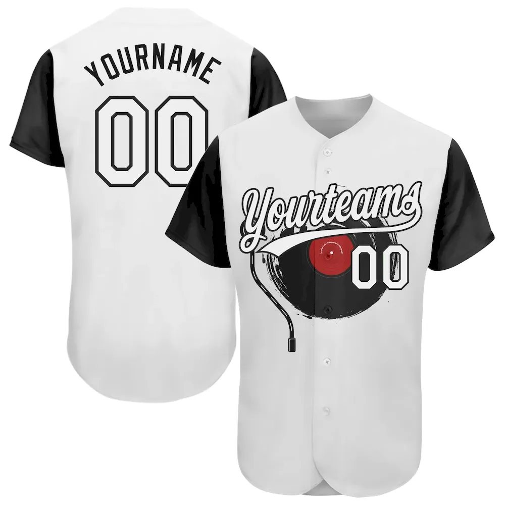 3DPattern1953.webp Custom White Black 3D Pattern Design Music Festival Vintage Vinyl Record Authentic Baseball Jersey - Image 1