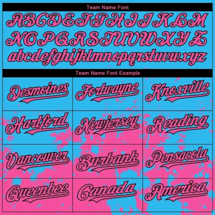 Custom Sky Blue Pink-Black 3D Pattern Design Abstract Splash Grunge Art Authentic Baseball Jersey - Image 4