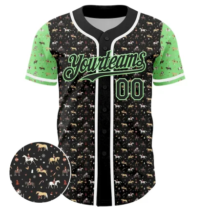 Custom Black Pea Green-White 3D Pattern Design Rodeo Cowboy Authentic Baseball Jersey - Image 2