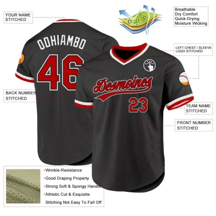 Custom Black Red-White Authentic Throwback Baseball Jersey - Image 3