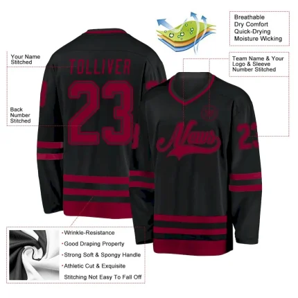 Custom Black Maroon Hockey Jersey - Image 3