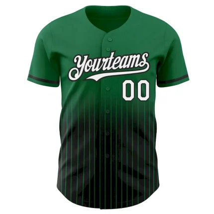 Custom Kelly Green Pinstripe White-Black Authentic Fade Fashion Baseball Jersey - Image 3