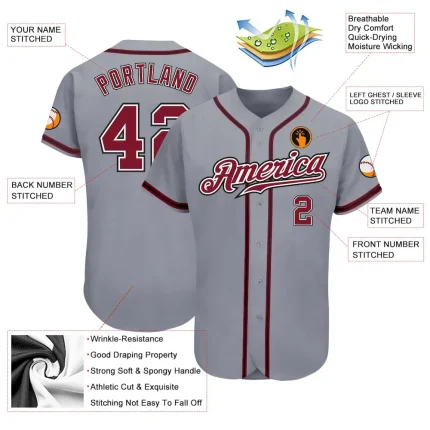 Custom Gray Crimson-Black Authentic Baseball Jersey - Image 3