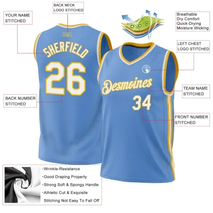 Custom Light Blue White-Gold Authentic Throwback Basketball Jersey - Image 3