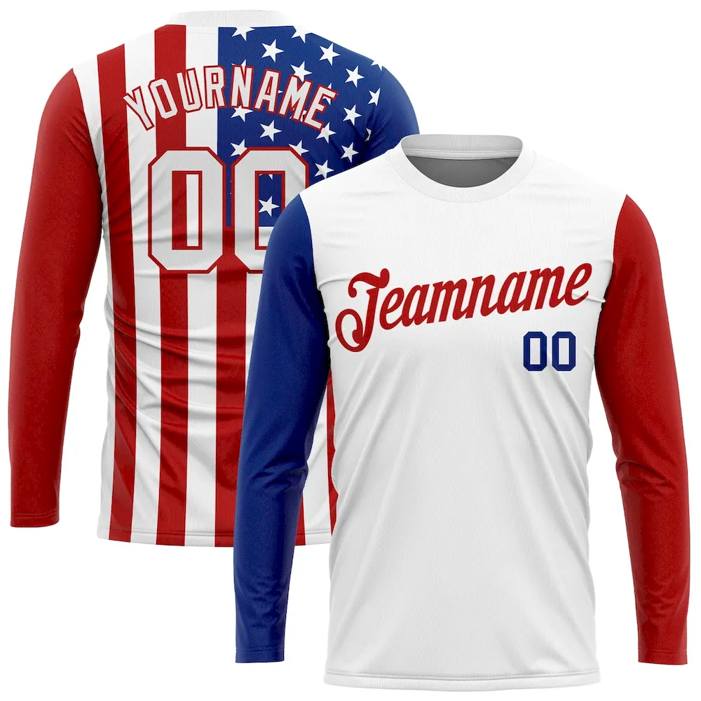 LongSleeve0048.webp Custom White White Red-Royal American Flag Fashion 3D Long Sleeve Performance T-Shirt - Image 1