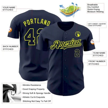 Custom Navy Neon Yellow Authentic Baseball Jersey - Image 3