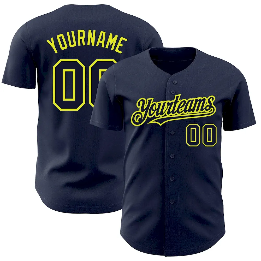 Navy0592.webp Custom Navy Neon Yellow Authentic Baseball Jersey - Image 1