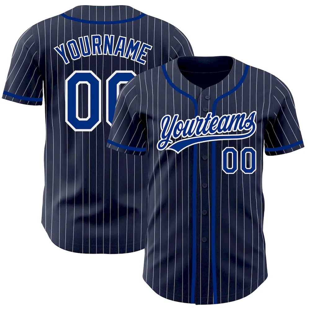 Navy0607.webp Custom Navy White Pinstripe Royal Authentic Baseball Jersey - Image 1