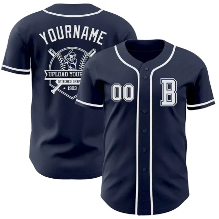 Custom Navy White Authentic Baseball Jersey - Image 5