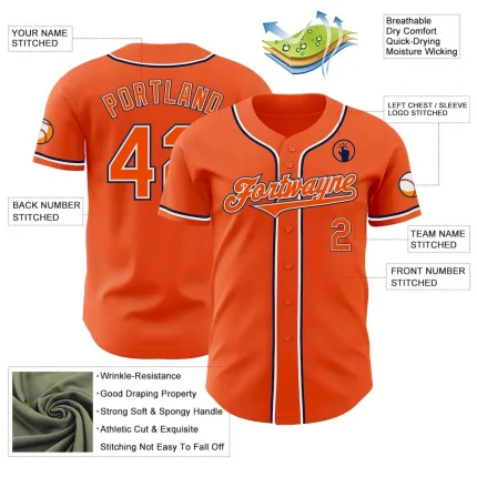 Custom Orange White-Navy Authentic Baseball Jersey - Image 3