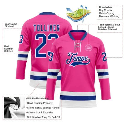 Custom Pink Royal-White Hockey Lace Neck Jersey - Image 3
