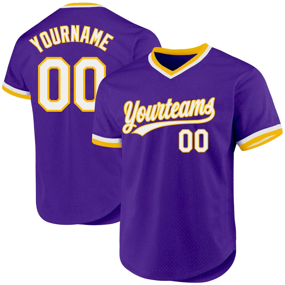 Purple0553.webp Custom Purple White-Gold Authentic Throwback Baseball Jersey - Image 1