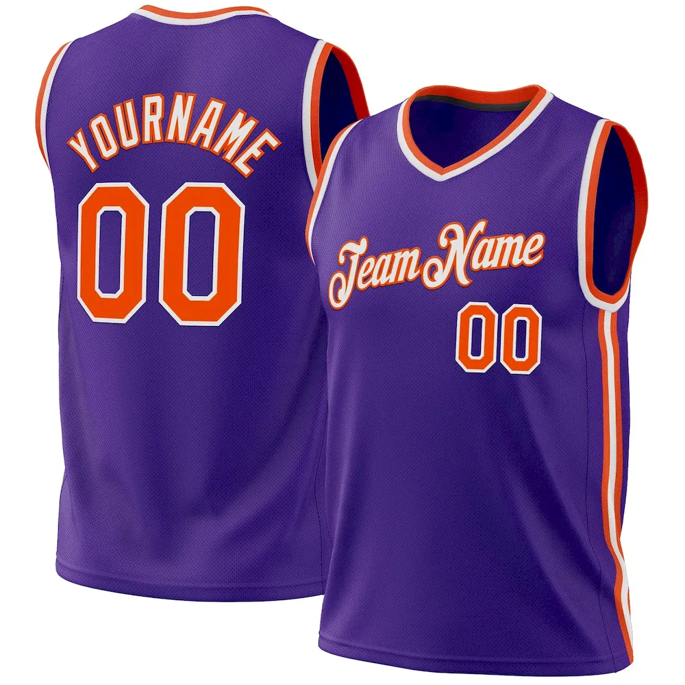 Purple0579.webp Custom Purple Orange-White Authentic Throwback Basketball Jersey - Image 1
