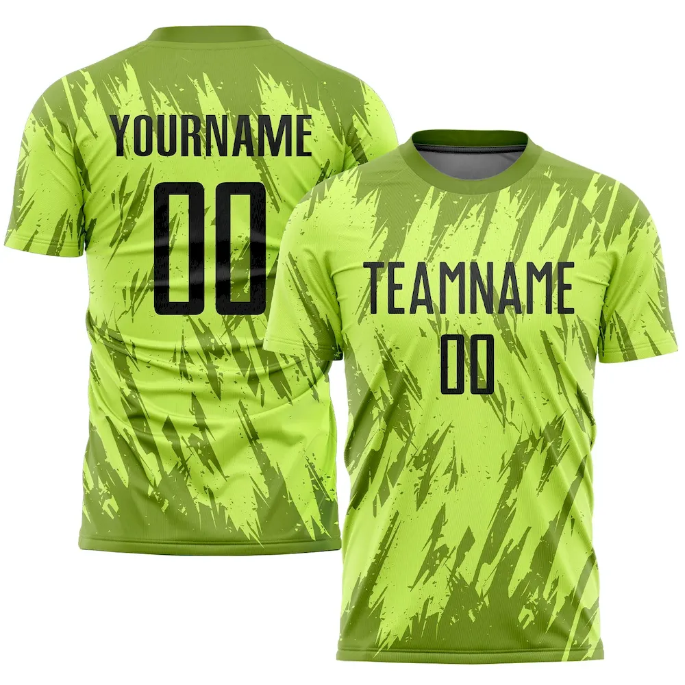 Soccer0097.webp Custom Neon Green Black-Olive Sublimation Soccer Uniform Jersey - Image 1