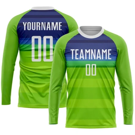 Custom Neon Green White-Royal Sublimation Soccer Uniform Jersey - Image 3
