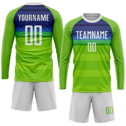 Custom Neon Green White-Royal Sublimation Soccer Uniform Jersey - Image 4