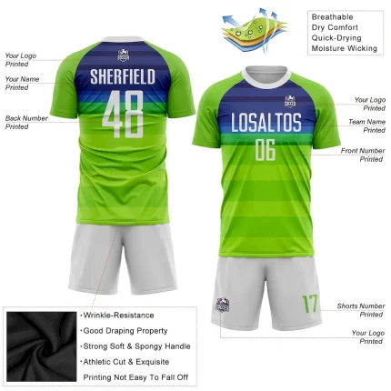 Custom Neon Green White-Royal Sublimation Soccer Uniform Jersey - Image 5
