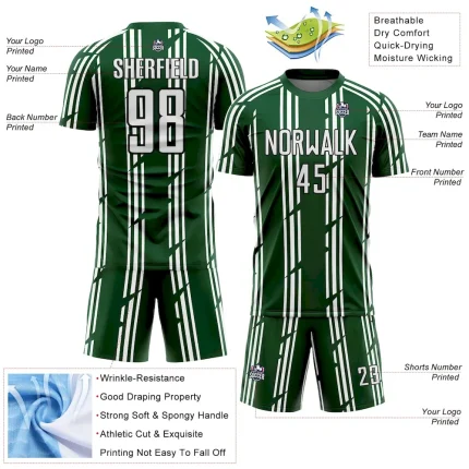 Custom Green White-Black Pinstripe Sublimation Soccer Uniform Jersey - Image 4