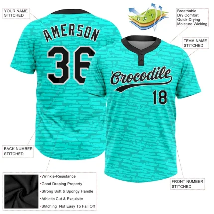 Custom Teal Black-White 3D Pattern Two-Button Unisex Softball Jersey - Image 3