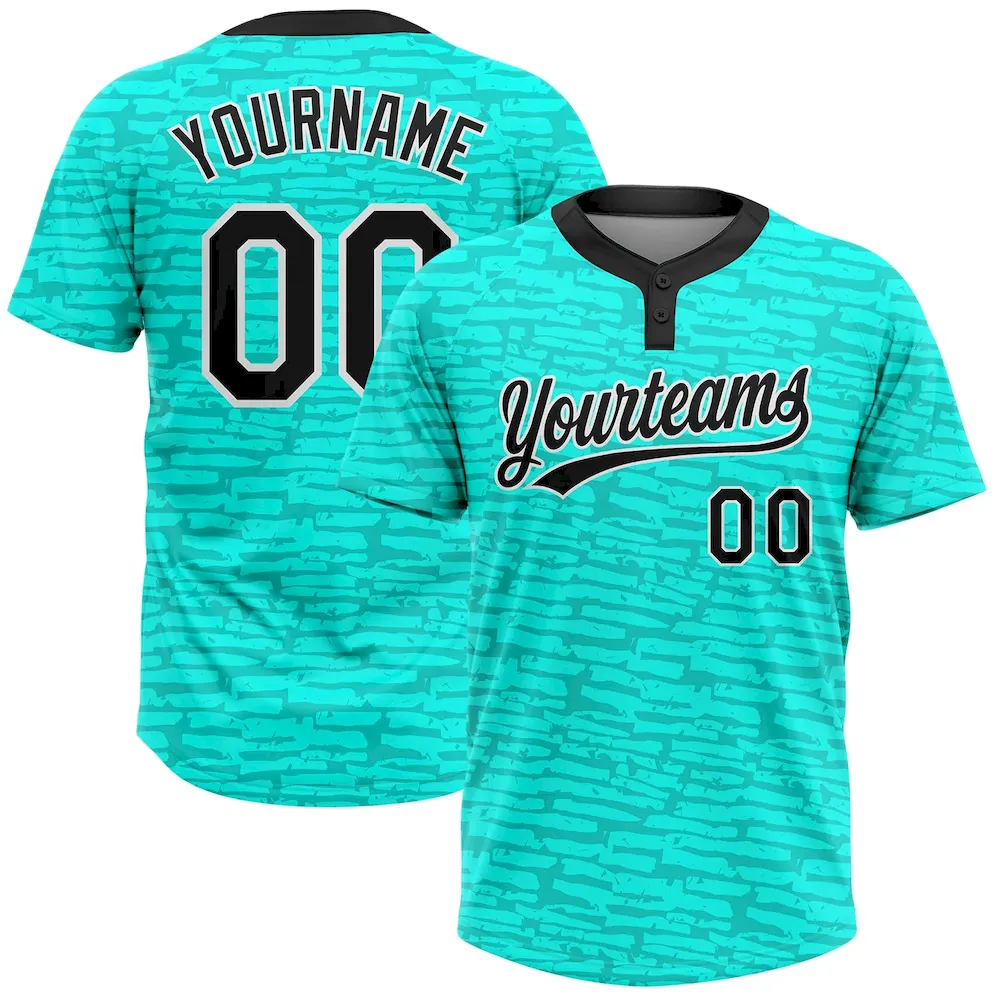 Softball0024.webp Custom Teal Black-White 3D Pattern Two-Button Unisex Softball Jersey - Image 1