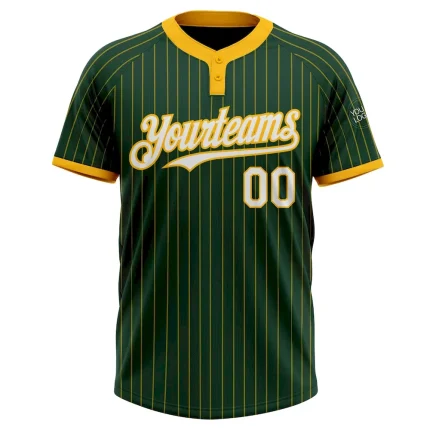 Custom Green Gold Pinstripe White Two-Button Unisex Softball Jersey - Image 2