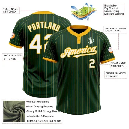 Custom Green Gold Pinstripe White Two-Button Unisex Softball Jersey - Image 3