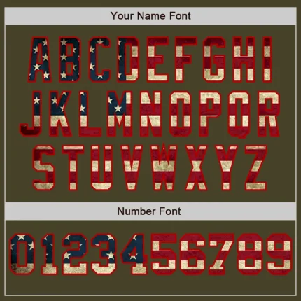 Custom Olive Vintage USA Flag Cream-Red Pinstripe Authentic Split Fashion Salute To Service Baseball Jersey - Image 5