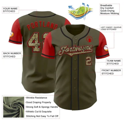 Custom Olive Camo-Black Authentic Two Tone Salute To Service Baseball Jersey - Image 3