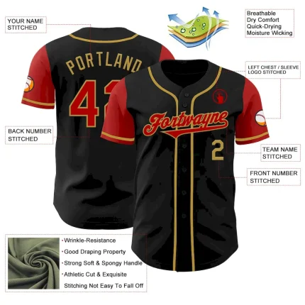 Custom Black Red-Old Gold Authentic Two Tone Baseball Jersey - Image 3