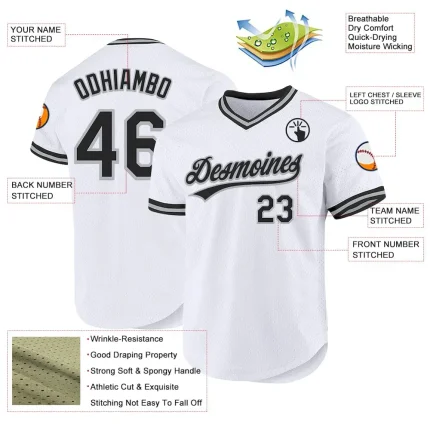 Custom White Black-Gray Authentic Throwback Baseball Jersey - Image 3