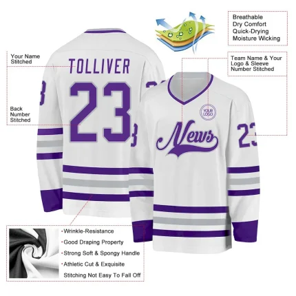Custom White Purple-Gray Hockey Jersey - Image 3