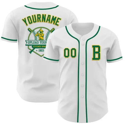 Custom White Kelly Green-Gold Authentic Baseball Jersey - Image 5