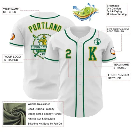 Custom White Kelly Green-Gold Authentic Baseball Jersey - Image 6