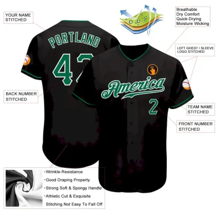 Custom Black Kelly Green-White Authentic Baseball Jersey - Image 3