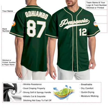 Custom Green White-Cream Authentic Baseball Jersey - Image 3
