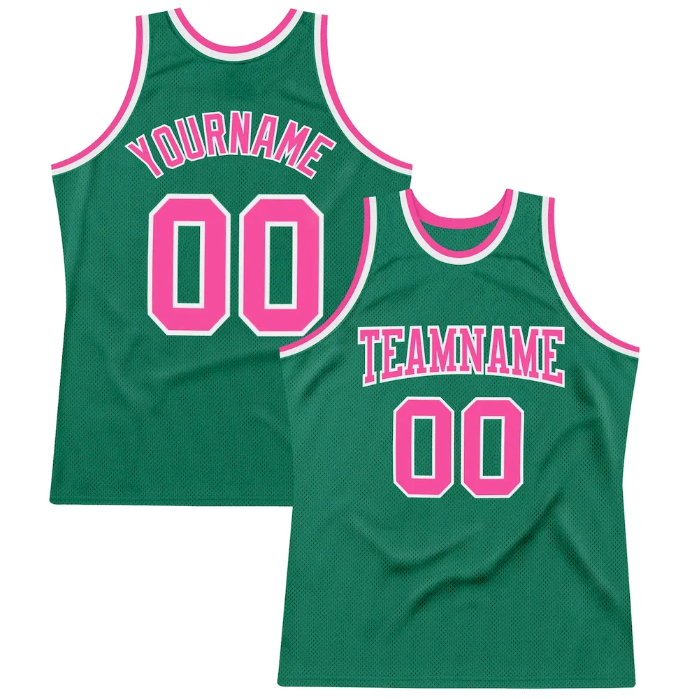 kelly_green_0188.webp Custom Kelly Green Pink-White Authentic Throwback Basketball Jersey - Image 1