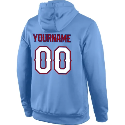 Custom Stitched Light Blue White-Red Sports Pullover Sweatshirt Hoodie - Image 3